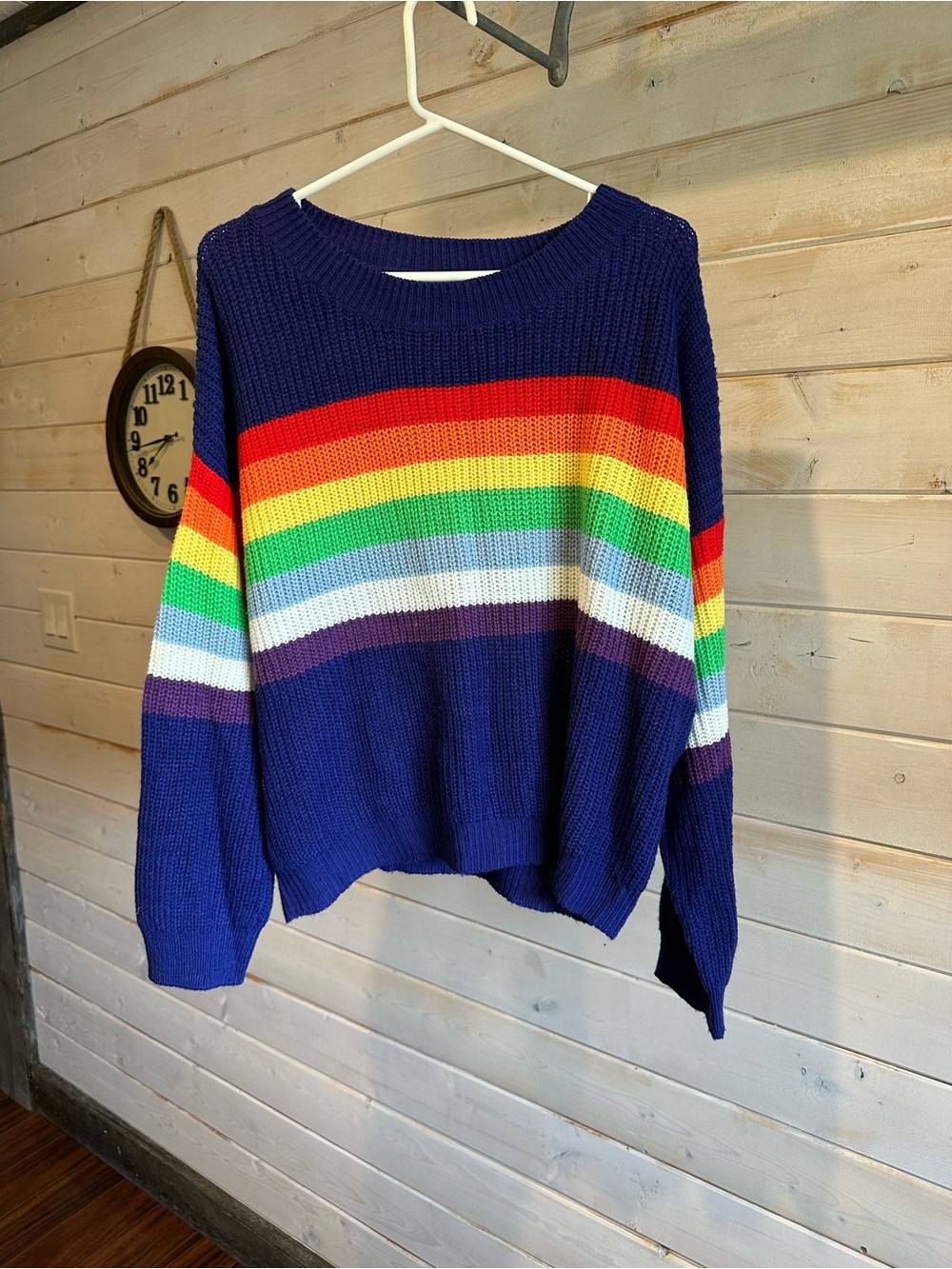 SHEIN | Rainbow Drop Shoulder Knit Long Sleeve Sweater